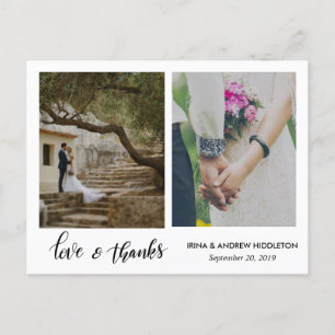 Carte Postale Modern Love & Merci Script Deux photos Mariages
