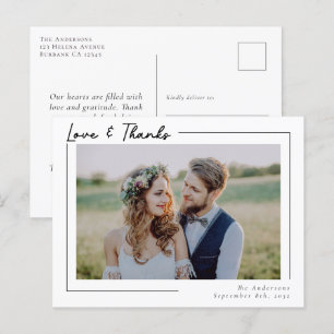 Carte Postale Modern Love & Thanks Photo Mariage Merci