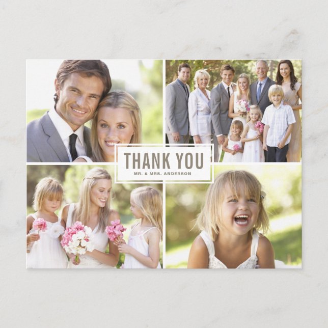 Carte Postale Modern Photo Collage Wedding Thank You Postcard (Devant)