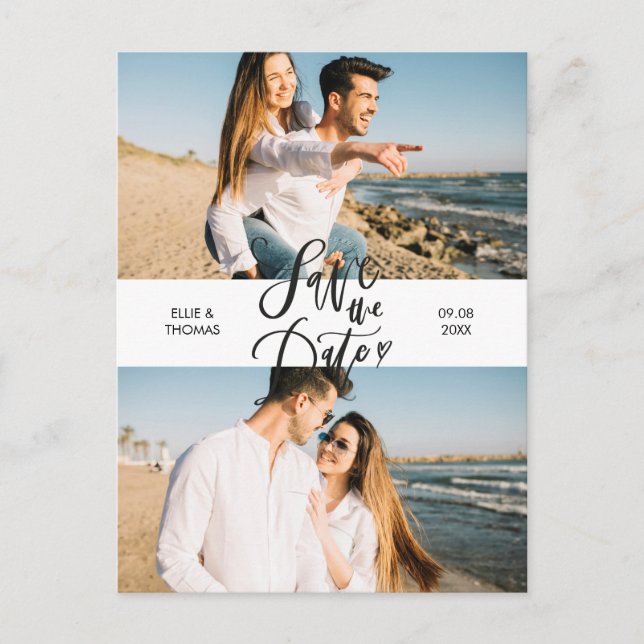 Carte Postale Modern Save the Date 2 Photo Collage Script (Devant)