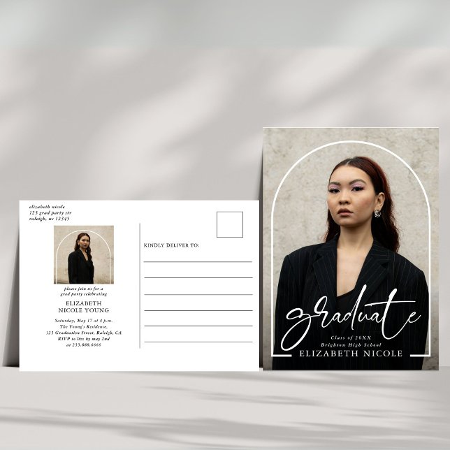 Carte Postale Modern Script Graduate Photo Arch Graduation Party (Créateur téléchargé)