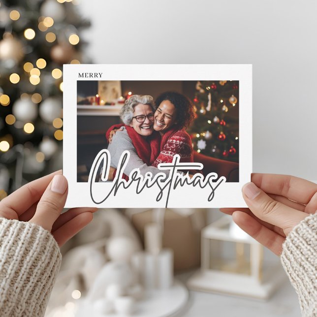 Carte Postale Modern Script Merry Christmas Photo  (Créateur téléchargé)