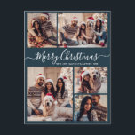 Carte Postale Modern Script Navy 5 Photo Collage Noël<br><div class="desc">Elégant, moderne Marine 5 Photo Collage Script de Noël Famille de photos Cartes postales. Ce modèle festif, minimaliste, fantaisiste cinq (5) photo vacances carte de voeux avec une jolie grille photo collage et dit "Joyeux Noël"! Le texte de salutation "Joyeux Noël" est écrit dans une belle main lettré tourbillonnant swash-tail...</div>