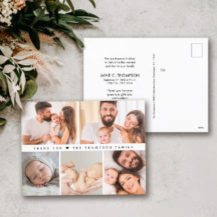 Carte Postale Modern Simple Photo Collage Baby shower merci