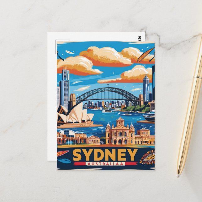 Carte Postale Modern Sydney Australie Travel Art Vintage (Devant/Arrière en situation)