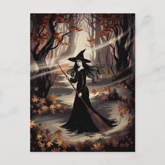 Carte Postale Modern Trendy Halloween Witch in Forest            (Devant)