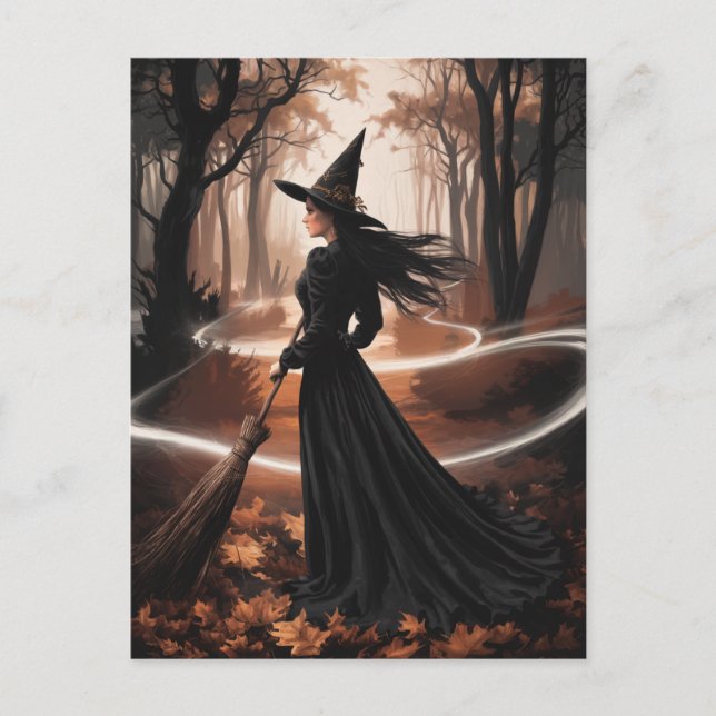 Carte Postale Modern Trendy Halloween Witch in Forest            (Devant)