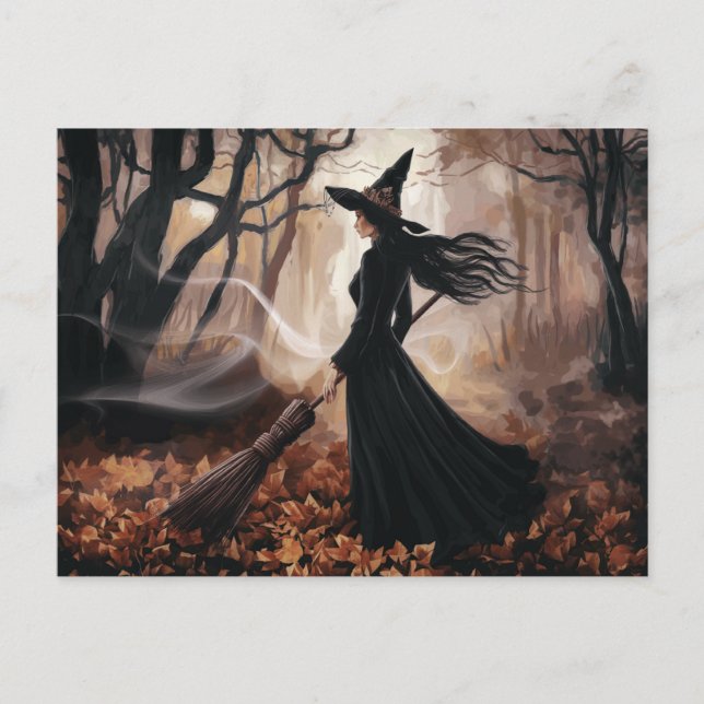 Carte Postale Modern Trendy Halloween Witch in Forest            (Devant)