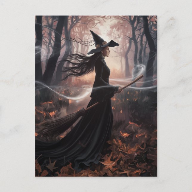 Carte Postale Modern Trendy Halloween Witch in Forest            (Devant)