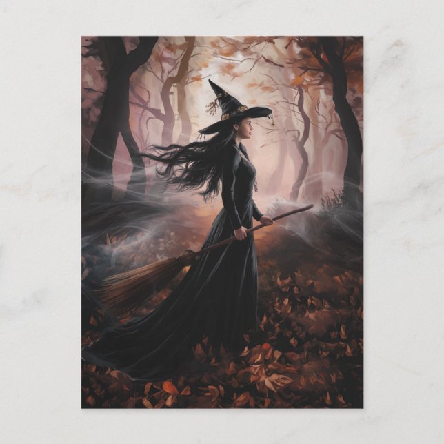 Carte Postale Modern Trendy Halloween Witch in Forest            (Devant)