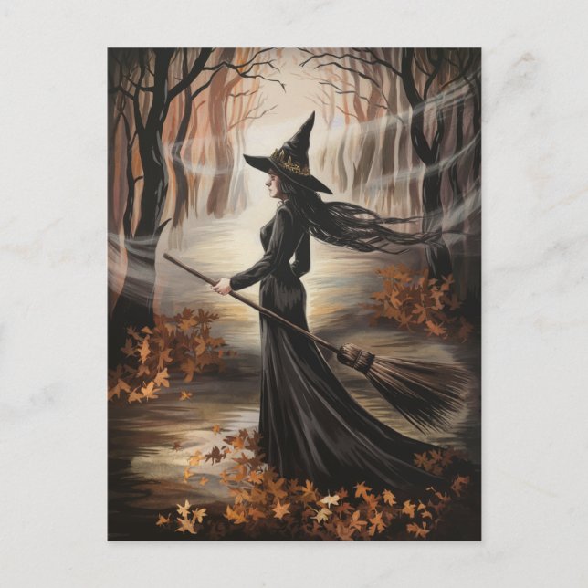 Carte Postale Modern Trendy Halloween Witch in Forest            (Devant)