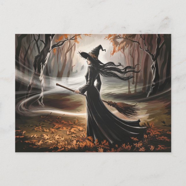 Carte Postale Modern Trendy Halloween Witch in Forest            (Devant)