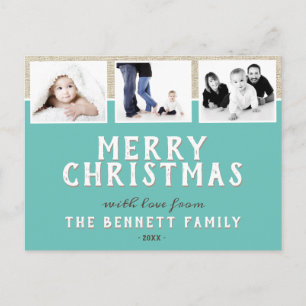Carte Postale Modern Turquoise 3 Photo Collage Noël