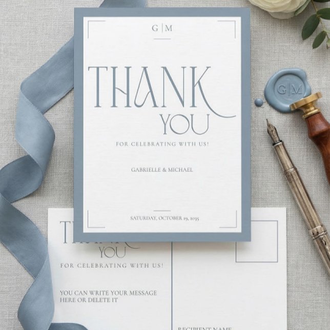 Carte Postale Modern Typography Dusty Blue Wedding Thank You  (Créateur téléchargé)