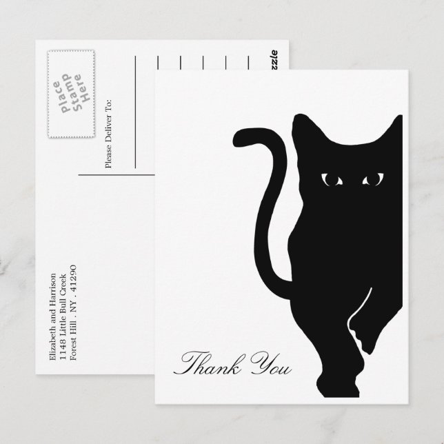 Carte Postale Modern Whimsical Black Cat Wedding (Devant / Derrière)