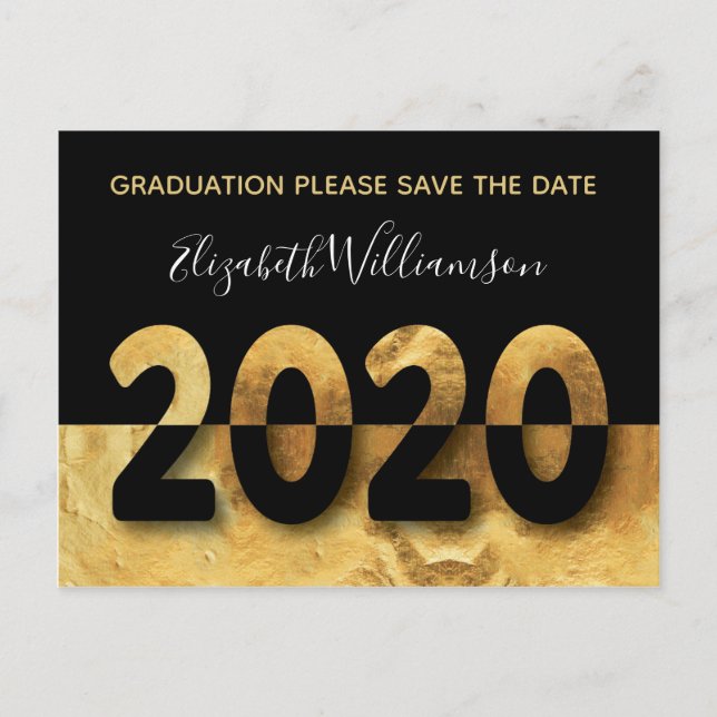 Carte Postale Moderne 2020 Graduation Enregistrer La Date Or (Devant)