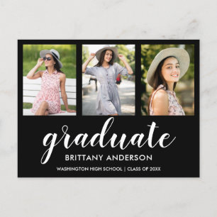Carte Postale Moderne 3 Photo Graduation Party Invitation