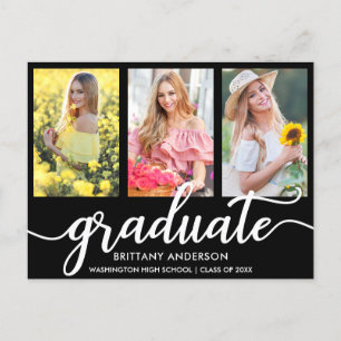 Carte Postale Moderne 3 Photo Graduation Party Invitation B