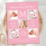 Carte Postale Moderne 5 Photo Nouveau Faire-part de naissance ro<br><div class="desc">Annoncez votre nouveau bébé à vos amis et à votre famille avec ces cartes de faire-part de naissance de collage photo élégantes, amusantes et modernes. Customisez avec 5 de vos photos, et personnalisez avec monogramme initial, nom, statistiques de naissance. Citation inspirante : "Un petit Miracle envoyé d'en haut, un bébé...</div>