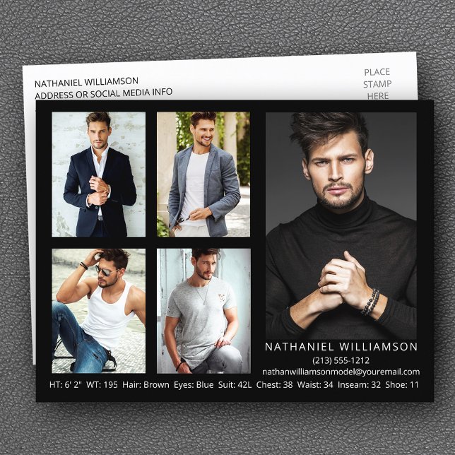 Carte postale moderne 5 Photo Pro Model Comp Card (Customize to add more text to back of postcard.)