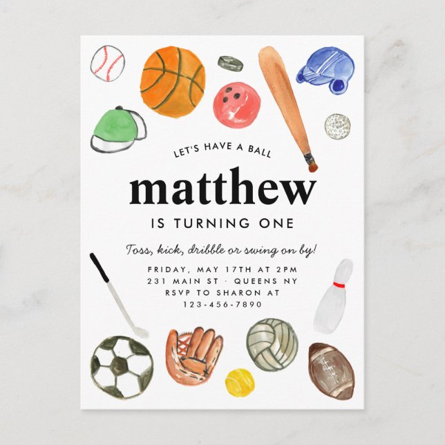 Carte Postale Moderne All Star Sports Balls Team Kid Boy Anniver (Devant)