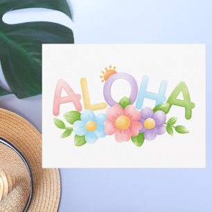 Carte Postale Moderne Aquarelle Colorée Aloha Tropical Mignon