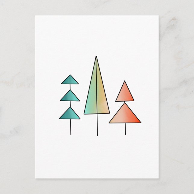 Carte Postale moderne arc-en-ciel arbres roses sarcelle simple m (Devant)