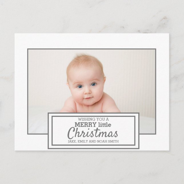 Carte Postale Moderne Blanc Gris Photo Joyeux Petit Noël (Devant)