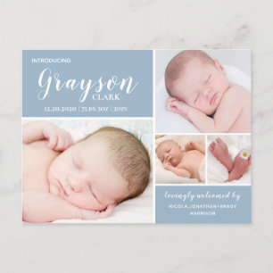Carte postale moderne Blue Baby Boy Faire-part de