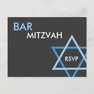 Carte postale moderne Blue Bar Mitzvah RSVP