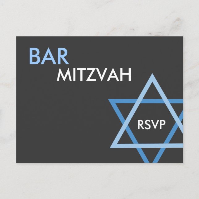 Carte postale moderne Blue Bar Mitzvah RSVP (Devant)