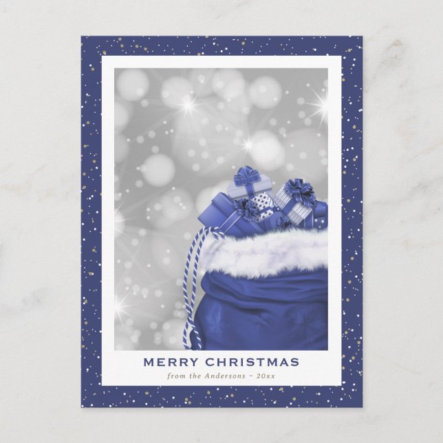 Carte postale moderne Blue Gold Christmas (Devant)