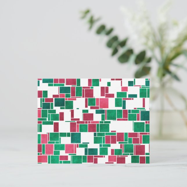 Carte Postale Moderne Bold Rouge et Vert Noël Mondrian (Debout devant)
