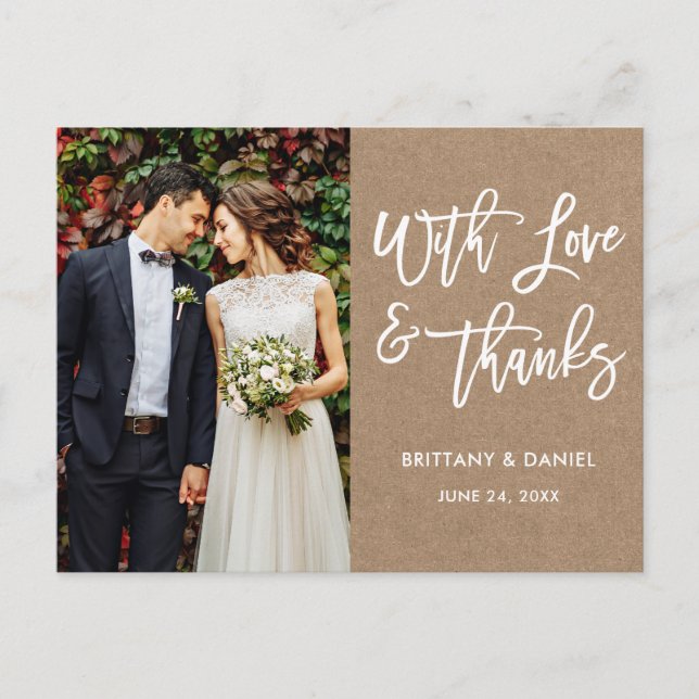 Carte Postale Moderne Brush Script Amour et Merci Mariage Kraft (Devant)