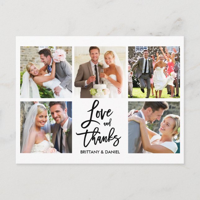 Carte Postale Moderne Brush Script Love Thanks 5 Mariage photo (Devant)