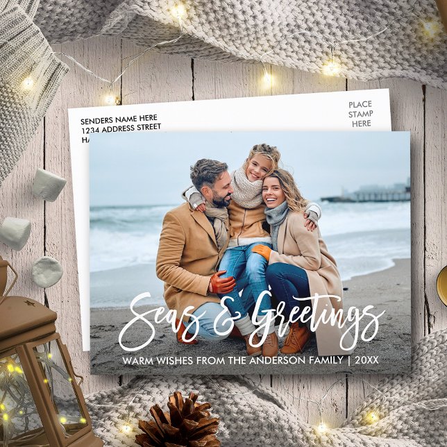 Carte Postale Moderne Brush Script Seas et voeux (Customize to change your personalized text size or text style.)