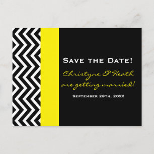 Carte postale moderne Chevron Black & Yellow Save