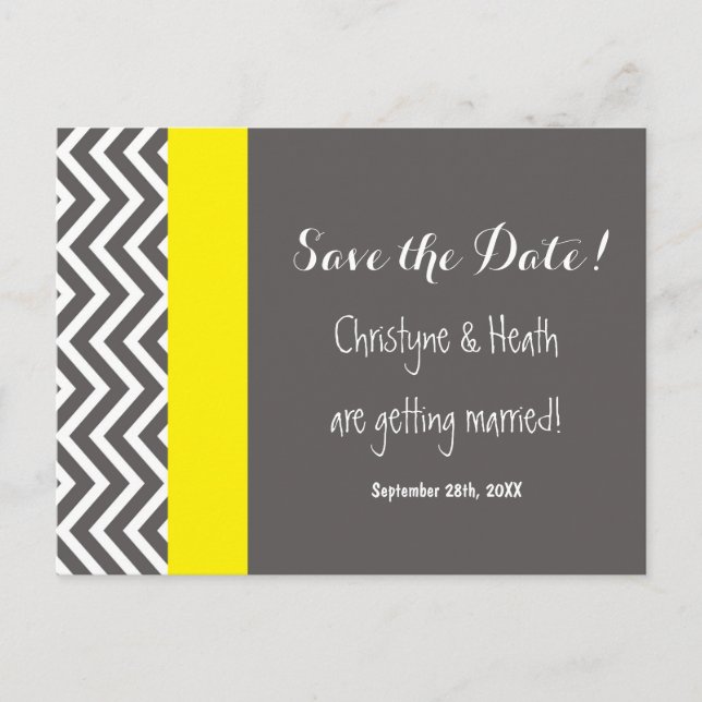 Carte postale moderne Chevron Grey & Yellow Save D (Devant)