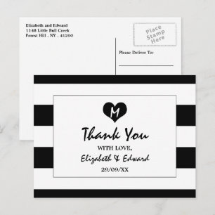 Carte Postale Moderne Chic Mariage noir et blanc Merci