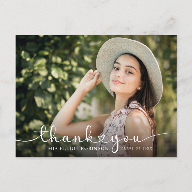 Carte Postale Moderne Coeurs Script Graduation Photo Merci (Devant)