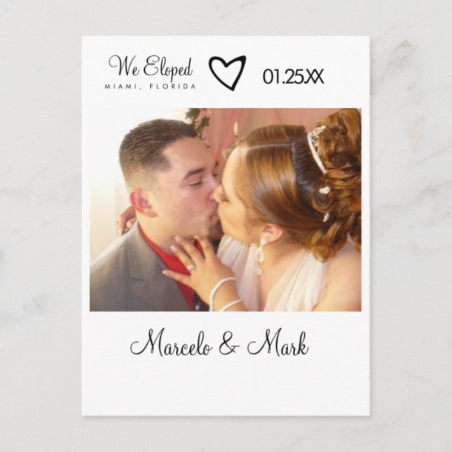Carte postale moderne de mariage en fuite avec cœu (Devant)