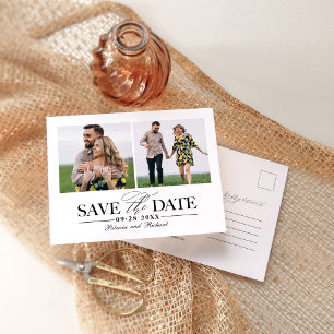 Carte Postale Moderne Élégant 2 Collage Photo Mariage Date de Sa