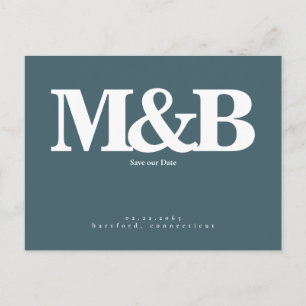 Carte Postale Moderne & Élégant Blanc Monogramme Turquoise Sauve
