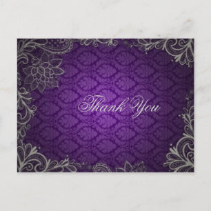 Carte Postale moderne élégant damask violet mariage merci