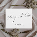 Carte Postale Moderne Elégant Mariage de calligraphie Changer la<br><div class="desc">Reportage mariage sur mesure/changement de la carte postale date avec un design moderne élégant de calligraphie à la main noir et blanc.</div>