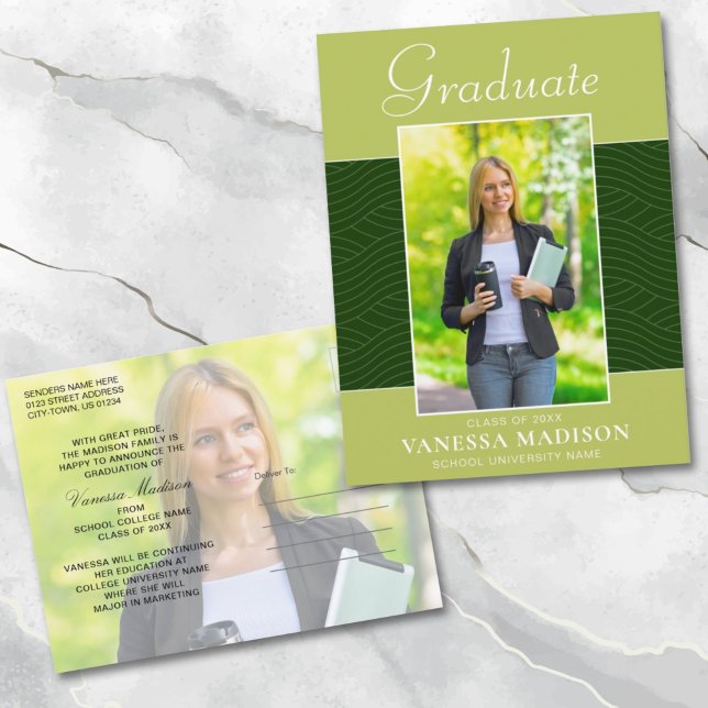 Carte Postale Moderne | Élégant Script Forest Olive Green 2 Phot (Créateur téléchargé)