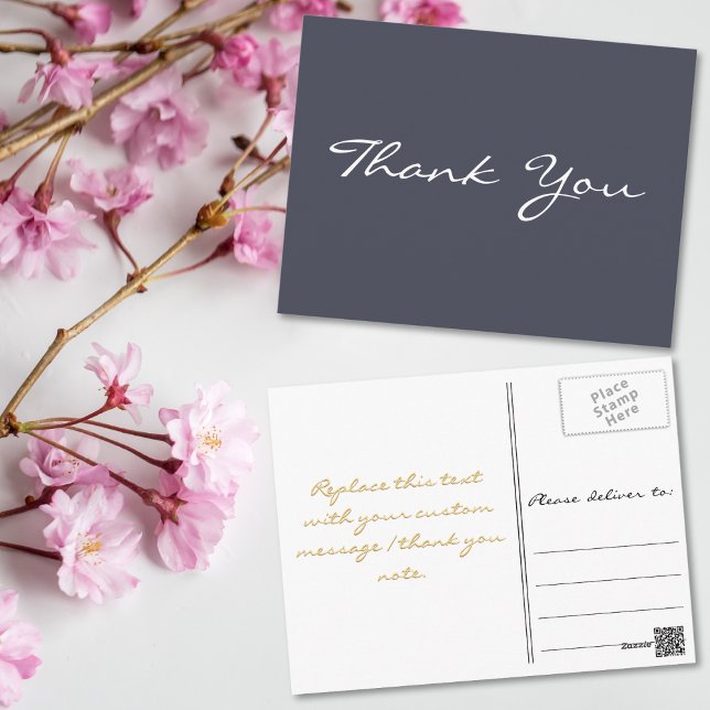 Carte Postale Moderne Élégant Violet Faux Or Script Merci (Modern Elegant Purple Faux Gold Script Thank You Postcard)