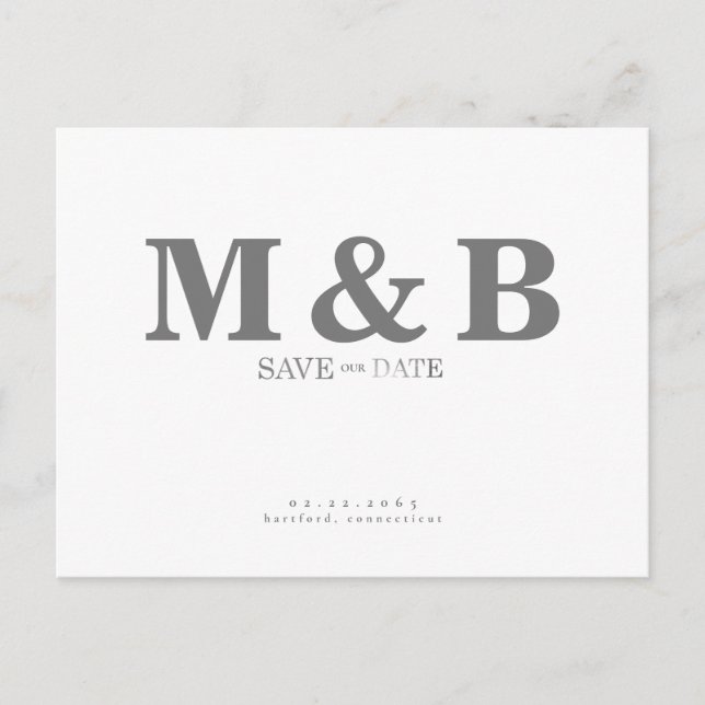 Carte Postale Moderne et élégant Monogramme gris blanc (Devant)
