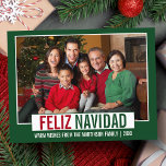 Carte Postale Moderne Feliz Navidad Photo de famille verte<br><div class="desc">Carte postale moderne Feliz Navidad Family Photo Green and Red Christmas</div>