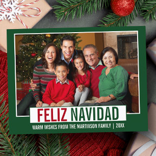 Carte Postale Moderne Feliz Navidad Photo de famille verte